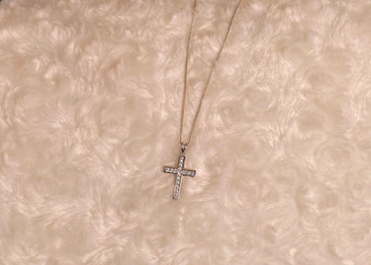 Silver Cross Pendant Necklace with Cubic Zirconia