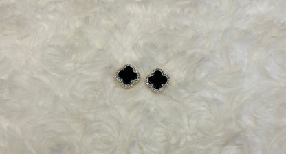 9ct Yellow Gold Onyx & Diamond Clover Earrings