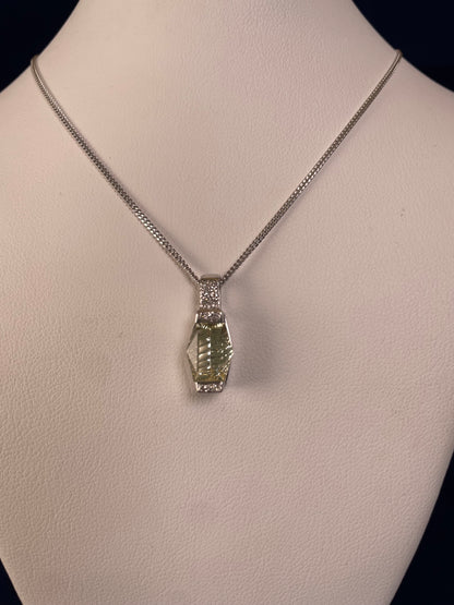 9ct White Gold Lemon Quart & Diamond Pendant Necklace