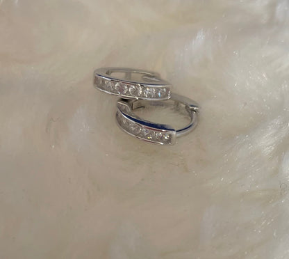 Small Hoop Earrings With Cubic Zirconia Rhodium Plated Silver