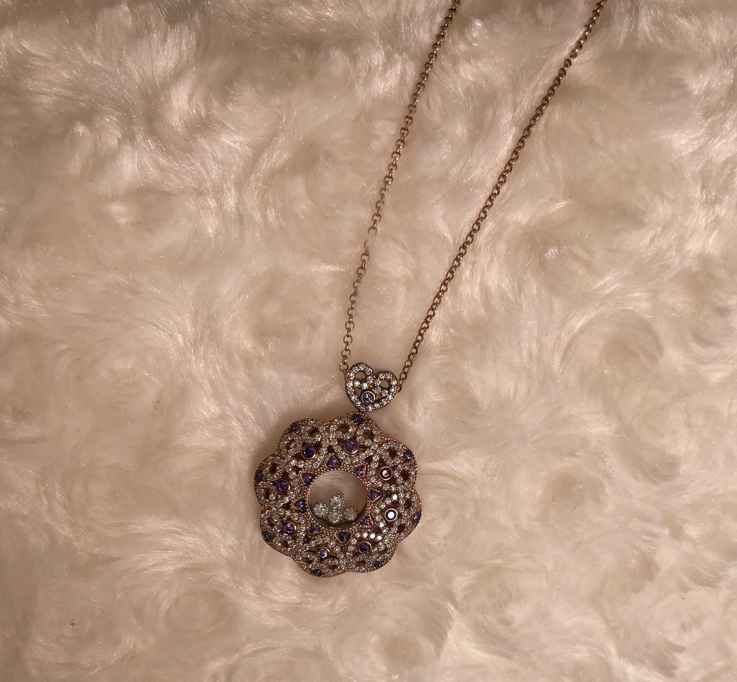 Rose Gold Plated Flower Pendant Necklace with Cubic Zirconias