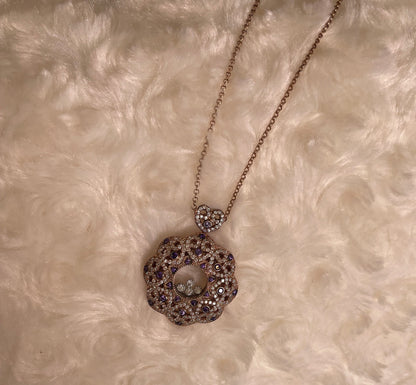 Rose Gold Plated Flower Pendant Necklace with Cubic Zirconias