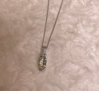 9ct White Gold Lemon Quartz & Diamond Pendant Necklace