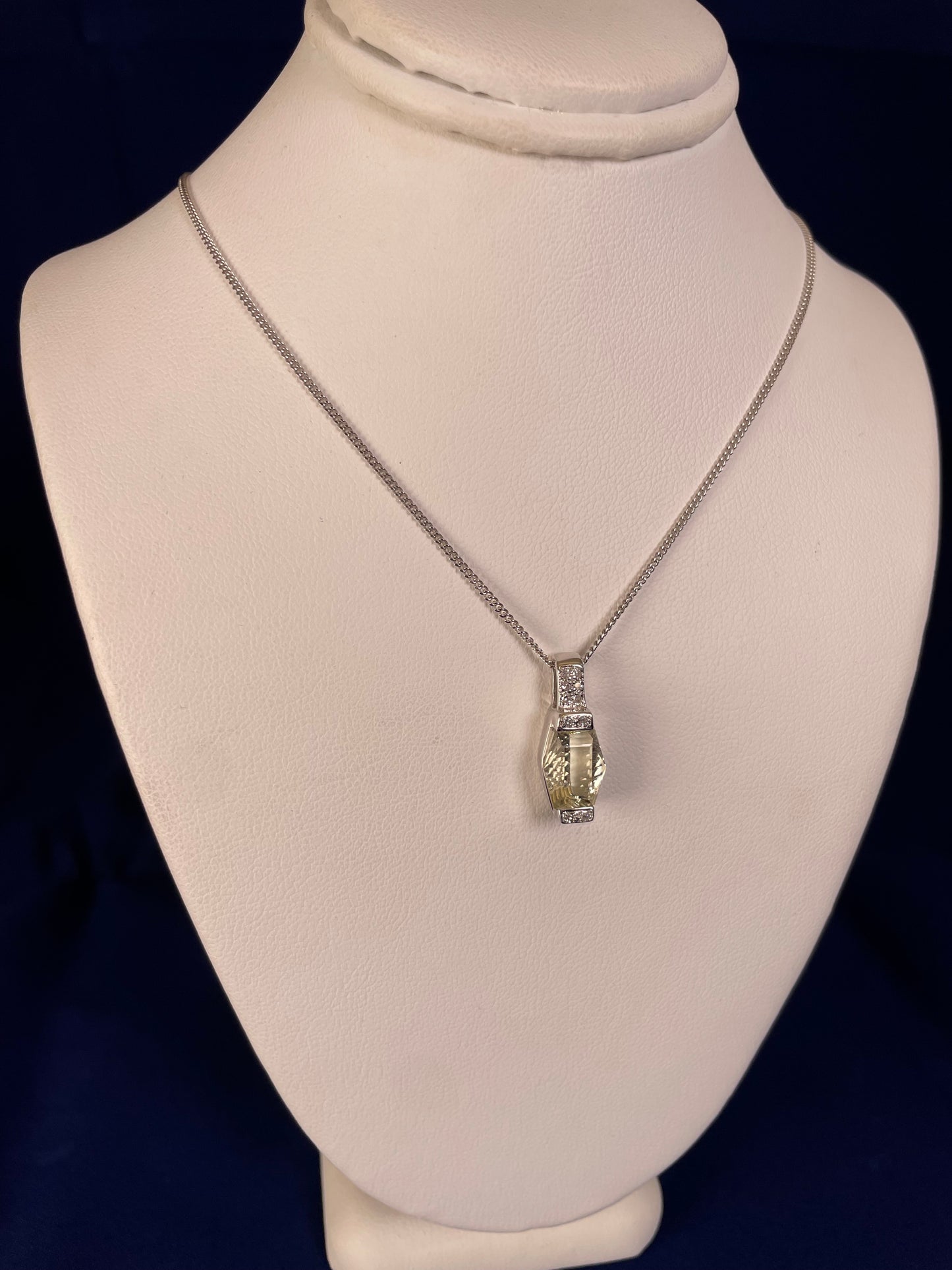 9ct White Gold Lemon Quart & Diamond Pendant Necklace