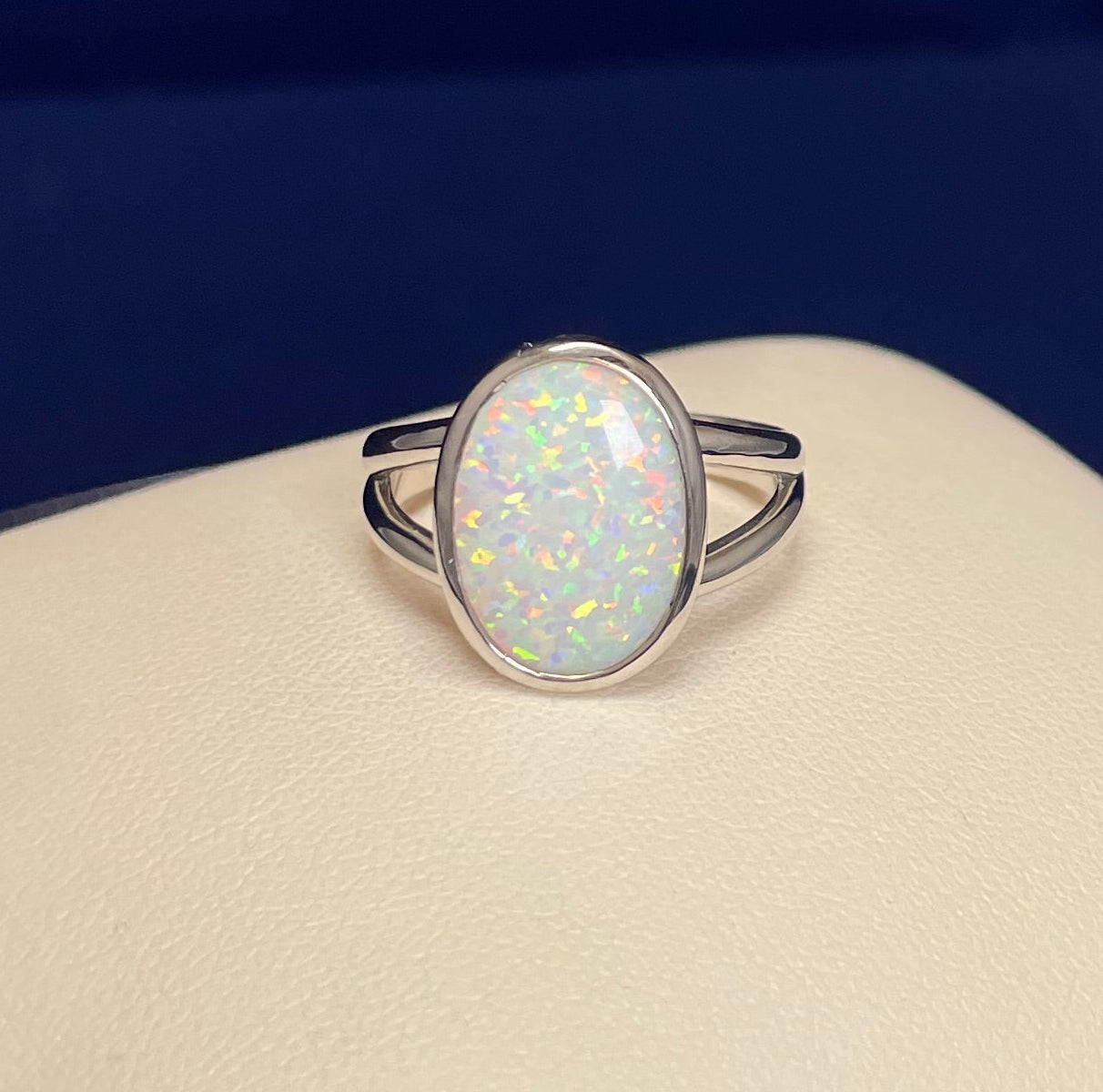 Oval Split Shoulder Ring with a Synthetic Opal