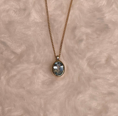 9ct Yellow Gold Oval Aquamarine Pendant Necklace