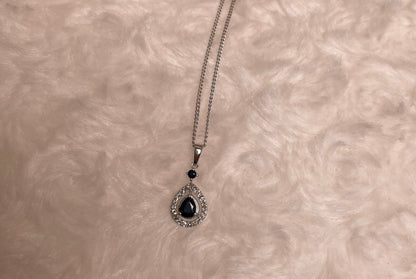 9ct White Gold Sapphire & Diamond Pear Shaped Pendant Necklace