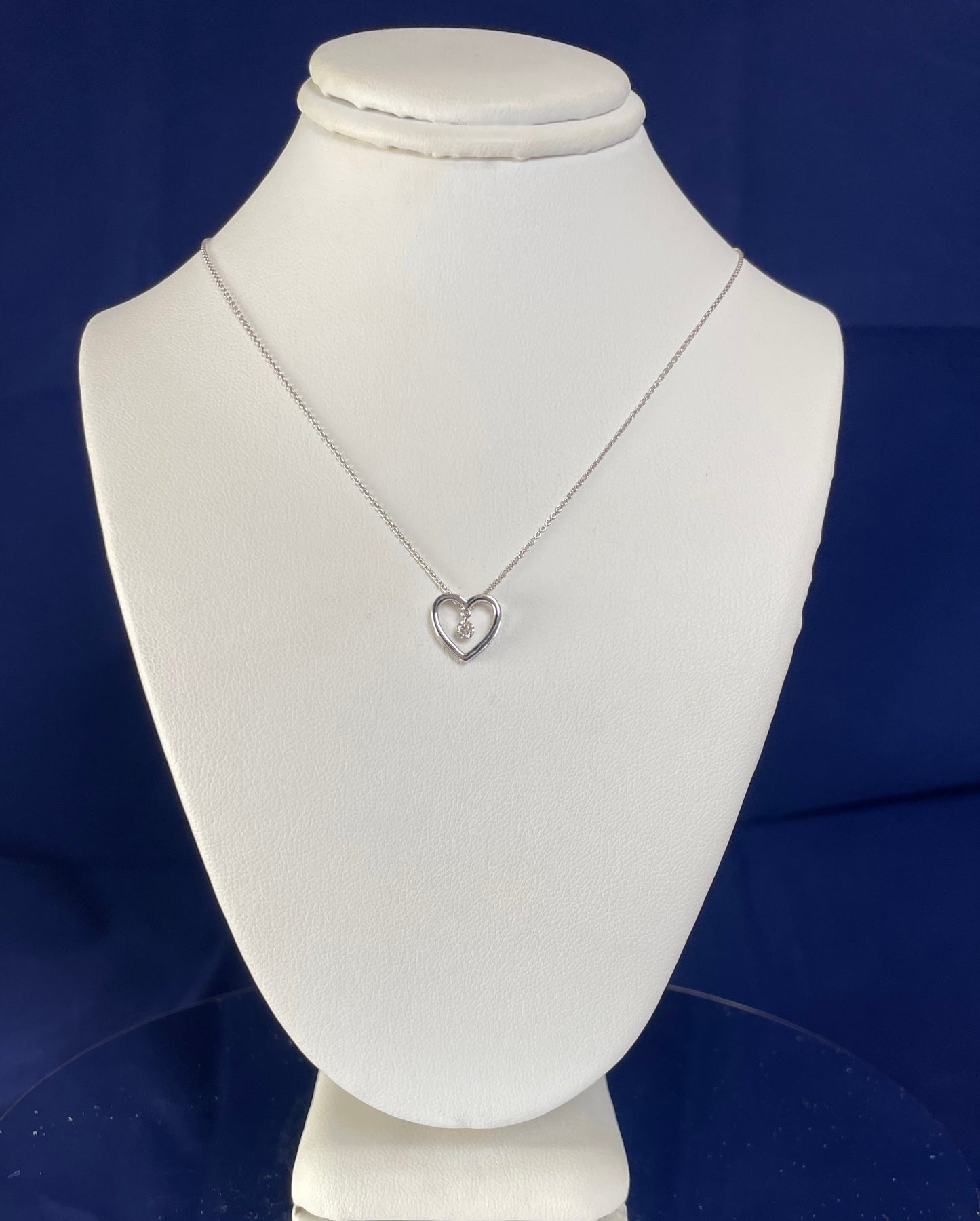 9ct White Gold Open Heart Pendant with Suspended Diamond