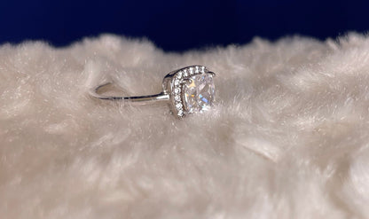 Rhodium-Plated Silver Cushion Shape Cubic Zirconia Cluster Ring