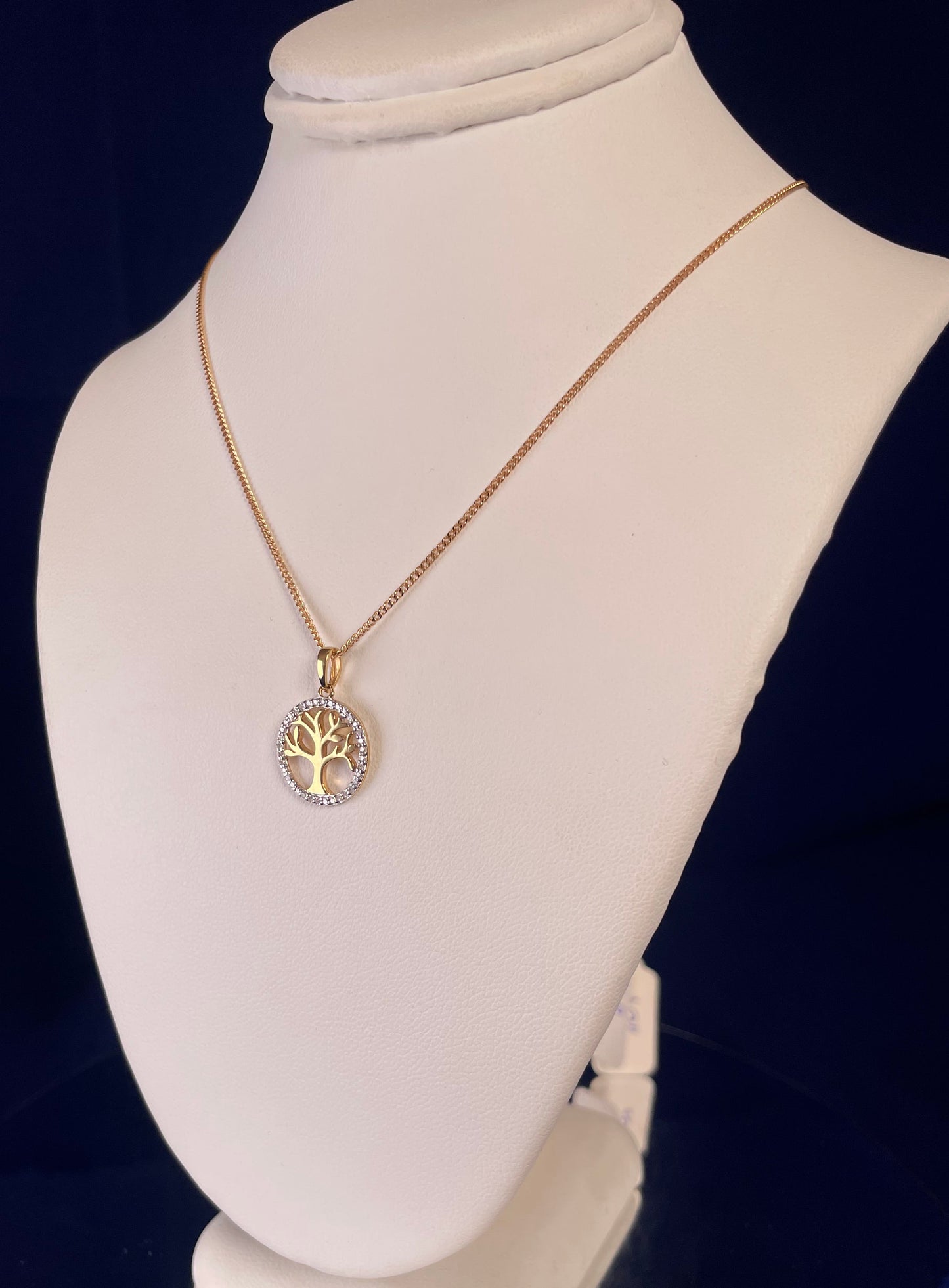 9ct Yellow Gold & Diamond Tree of Life Pendant Necklace