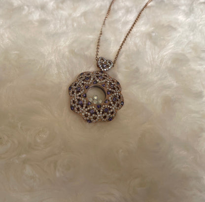 Rose Gold-Plated Flower Pendant Necklace with Cubic Zirconia