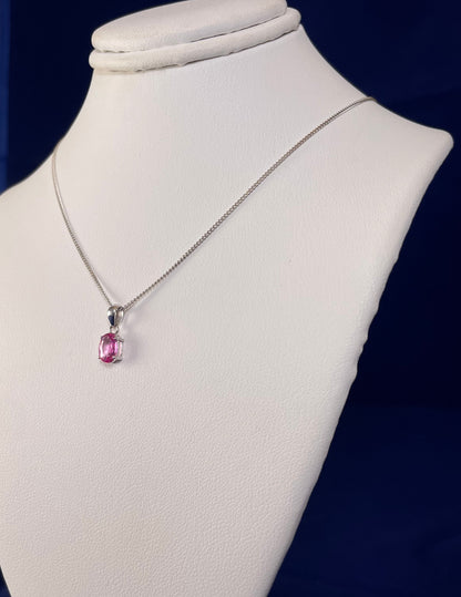 9ct White Gold Oval Pink Sapphire Pendant Necklace