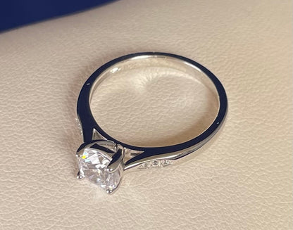 Brilliant Cut Cubic Zirconia Solitaire With Cubic Zirconia On Shoulder Rhodium plated