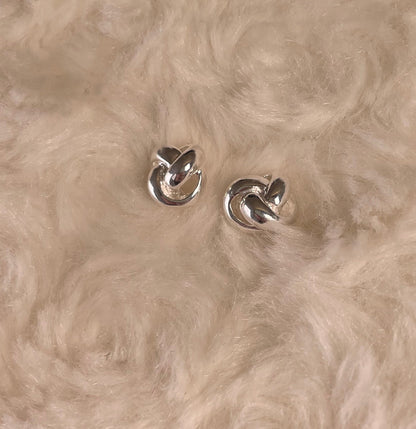 Large knot Earrings Rhodium Plated Silver