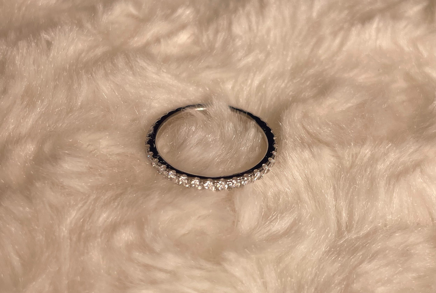 Fine Band Full Eternity Pave Setting Cubic Zirconia Rhodium Plated