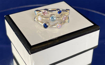 Rhodium-Plated Silver Boodle Ring With Coloured Cubic Zirconia