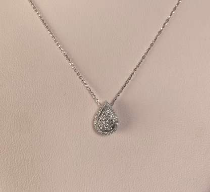 18ct White Gold Pear Shape Pave Set Diamond Pendant Necklace