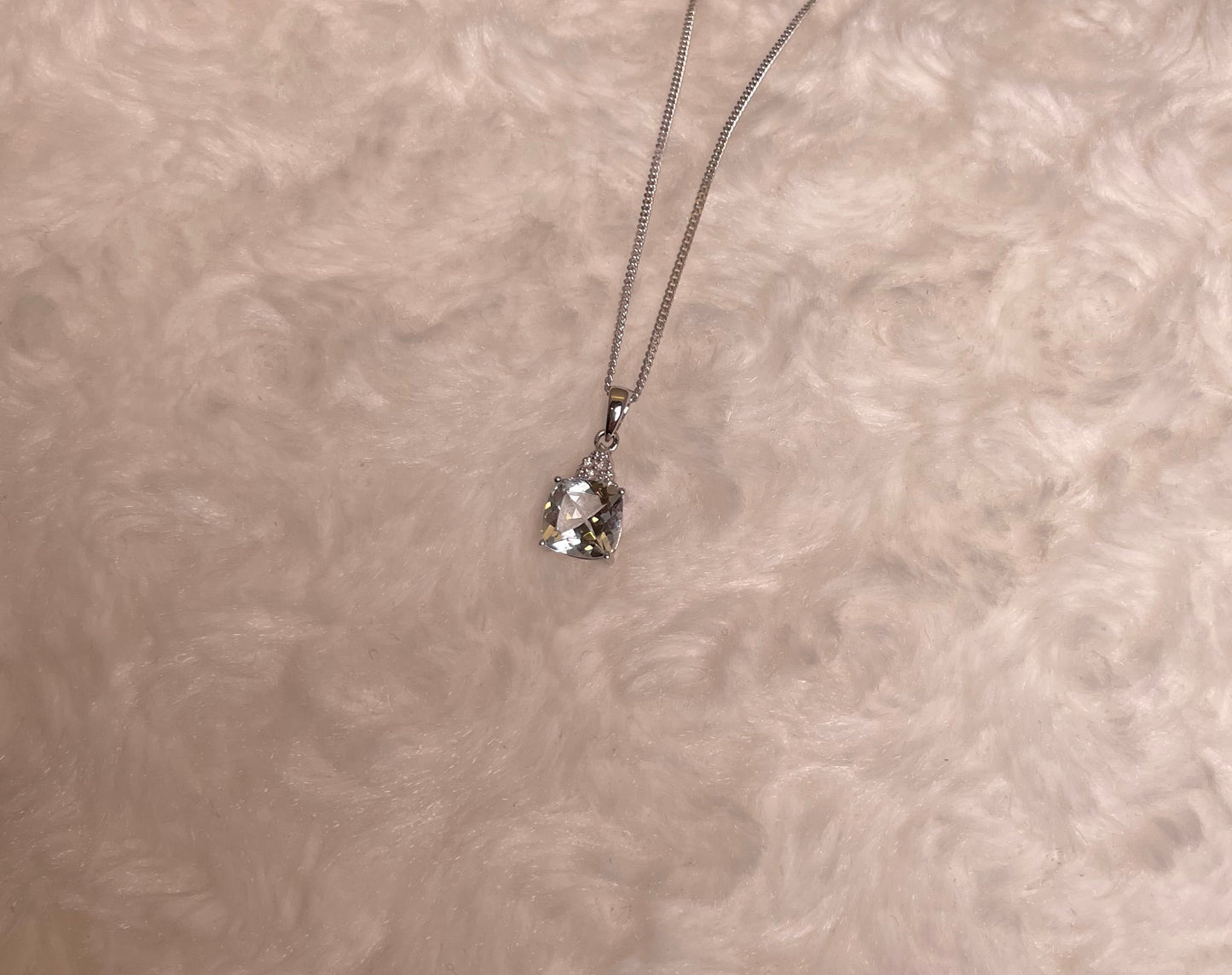 9ct White Gold Cushion Shape Aquamarine with Diamond Chips Pendant Necklace