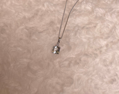 9ct White Gold Cushion Shape Aquamarine with Diamond Chips Pendant Necklace