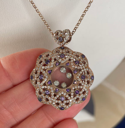 Rose Gold Plated Flower Pendant Necklace with Cubic Zirconias