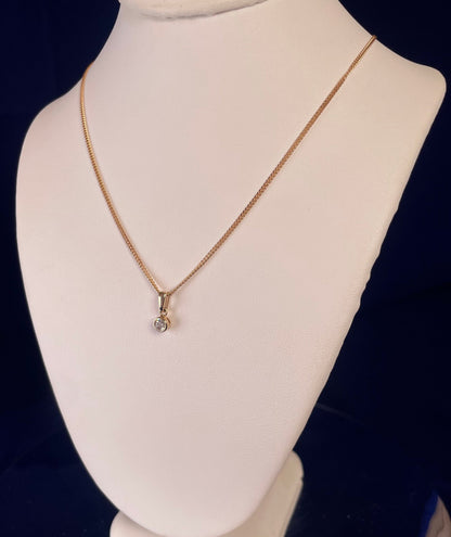 9ct Yellow Gold Delicate Diamond Solitaire Pendant Necklace