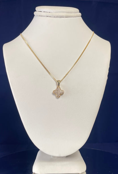9ct Yellow Gold Four Leaf Clover Pendant Set With Cubic Zirconia