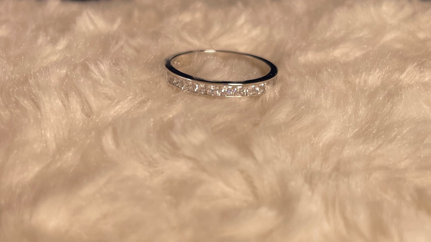 Rhodium-Plated Silver Half Eternity Channel Set Princess Cut Cubic Zirconia