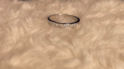 Rhodium-Plated Silver Half Eternity Channel Set Princess Cut Cubic Zirconia