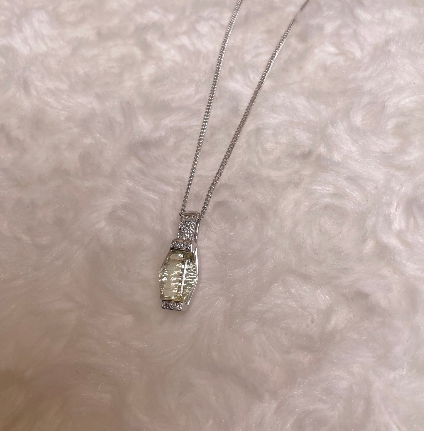 9ct White Gold Lemon Quartz & Diamond Pendant Necklace