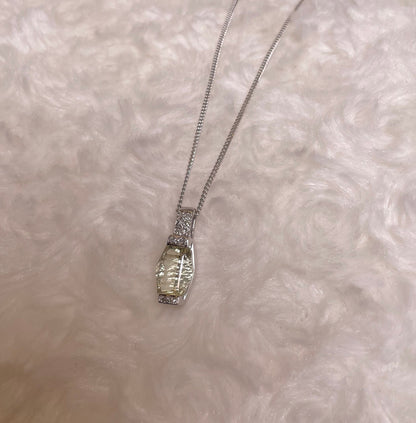 9ct White Gold Lemon Quartz & Diamond Pendant Necklace