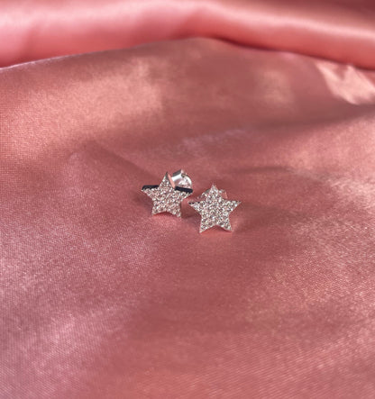 Star Earrings With Cubic Zirconia Rhodium Plated Silver