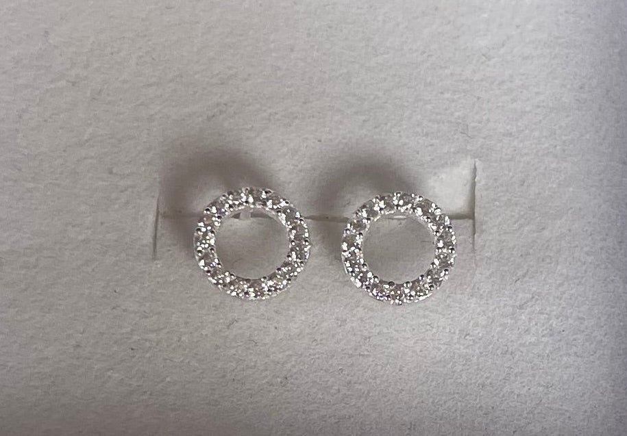 Circle Stud Earrings With Cubic Zirconia Silver Rhodium Plated Silver