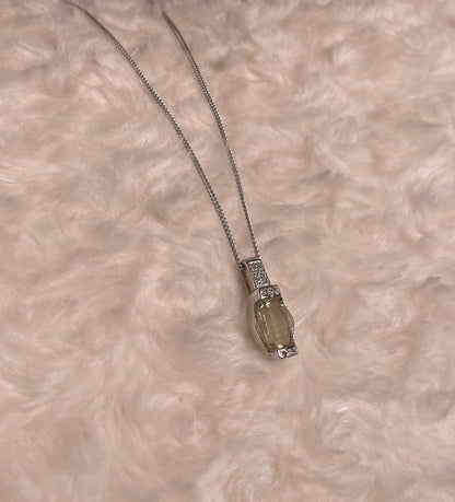9ct White Gold Lemon Quartz & Diamond Pendant Necklace