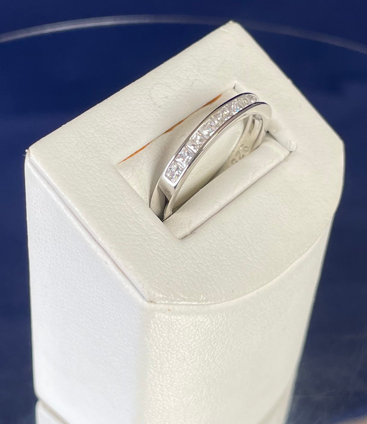 Rhodium-Plated Silver Half Eternity Channel Set Princess Cut Cubic Zirconia