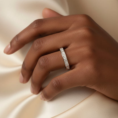 Rhodium-Plated Silver Half Eternity Channel Set Princess Cut Cubic Zirconia