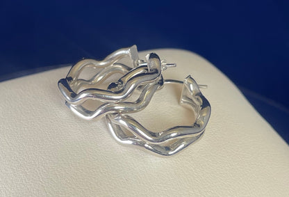 9ct White Gold Wave Hoop Earrings