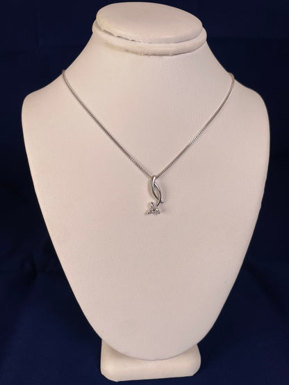 9ct White Gold Drop Pendant With Diamonds Necklace