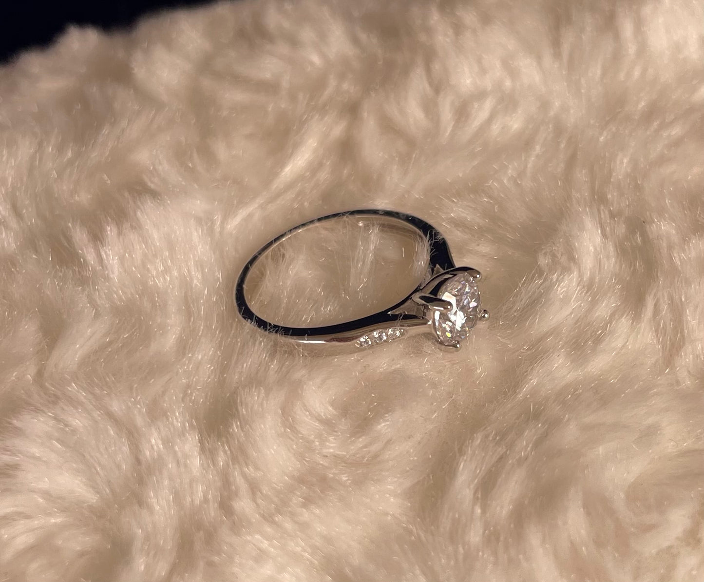 Brilliant Cut Cubic Zirconia Solitaire With Cubic Zirconia On Shoulder Rhodium plated