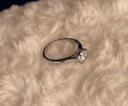 Brilliant Cut Cubic Zirconia Solitaire With Cubic Zirconia On Shoulder Rhodium plated