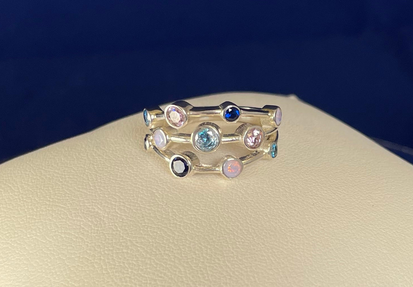 Rhodium-Plated Silver Boodle Ring With Coloured Cubic Zirconia
