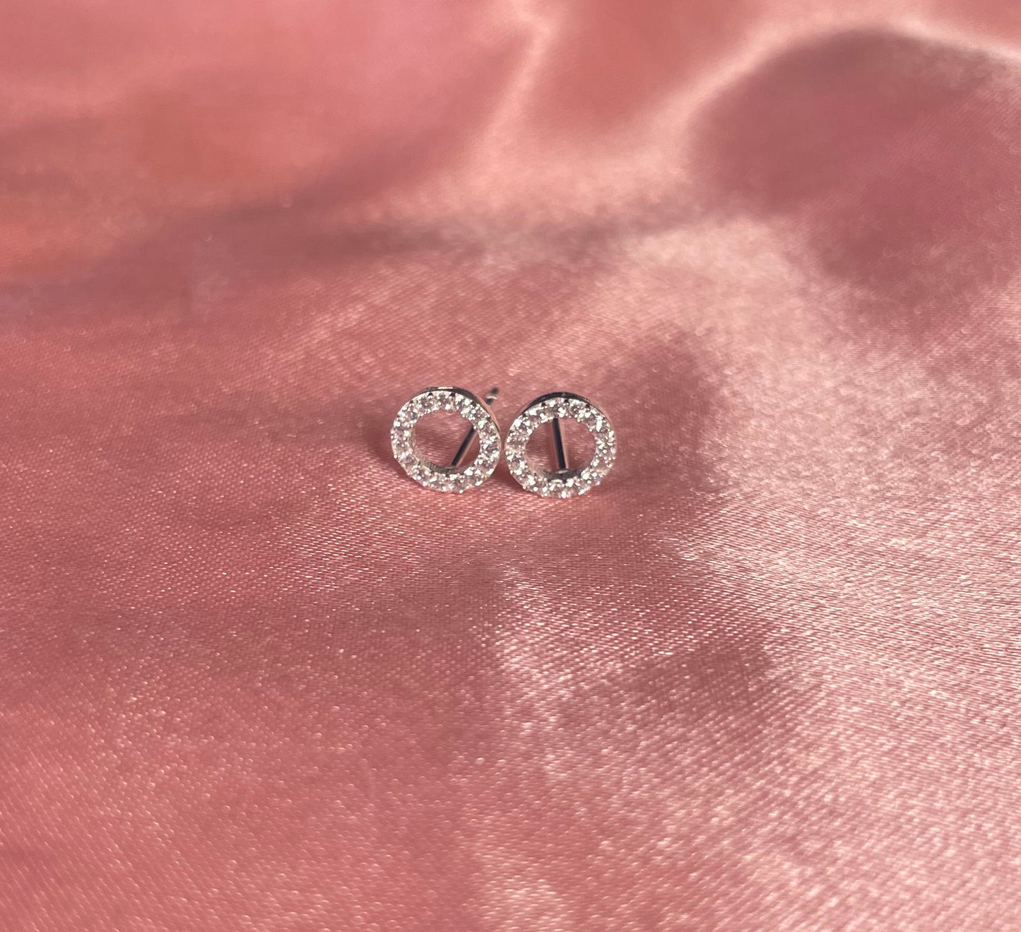 Circle Stud Earrings With Cubic Zirconia Silver Rhodium Plated Silver