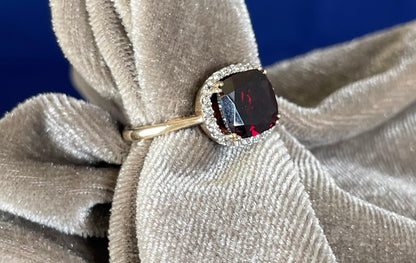 9ct Yellow Gold Garnet Ring & Diamond Ring