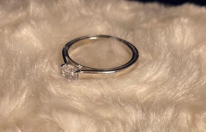 Rhodium-Plated Silver Brilliant Cut Solitaire Cubic Zirconia Six Claw Setting