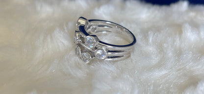 Silver Three Row Boodle Ring with Cubic Zirconias