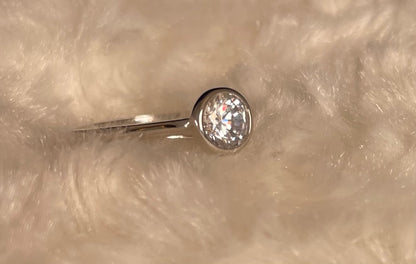 Round Cut Solitaire Cubic Zirconia Bezel Set Rhodium Plated