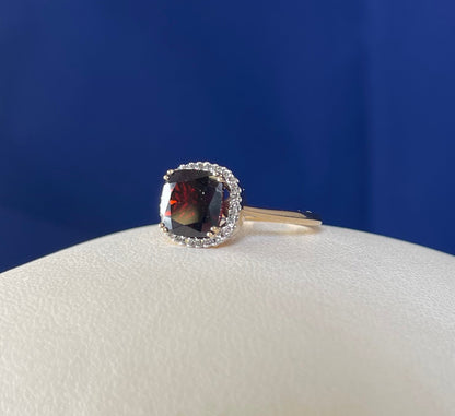 9ct Yellow Gold Garnet Ring & Diamond Ring