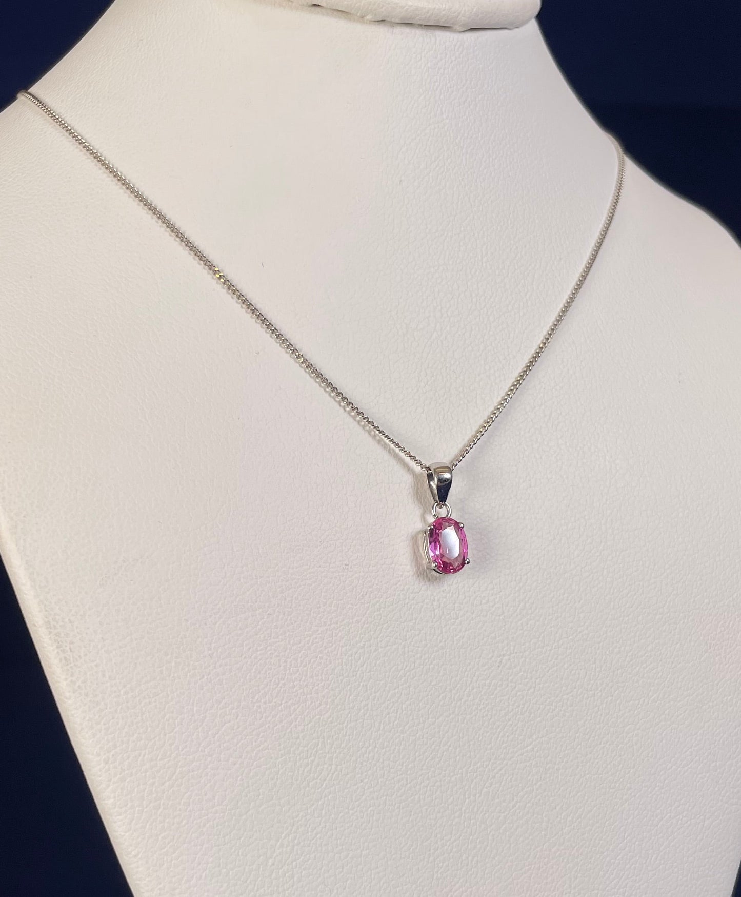 9ct White Gold Oval Pink Sapphire Pendant Necklace