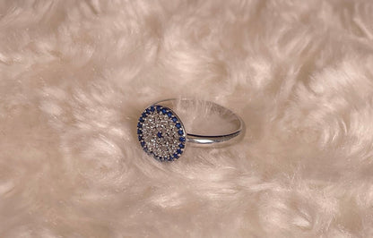 Turkish Eye with White & Blue Cubic Zirconias Ring