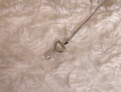 9ct White Gold Key Pendant with Diamond Chips & Floating Diamond