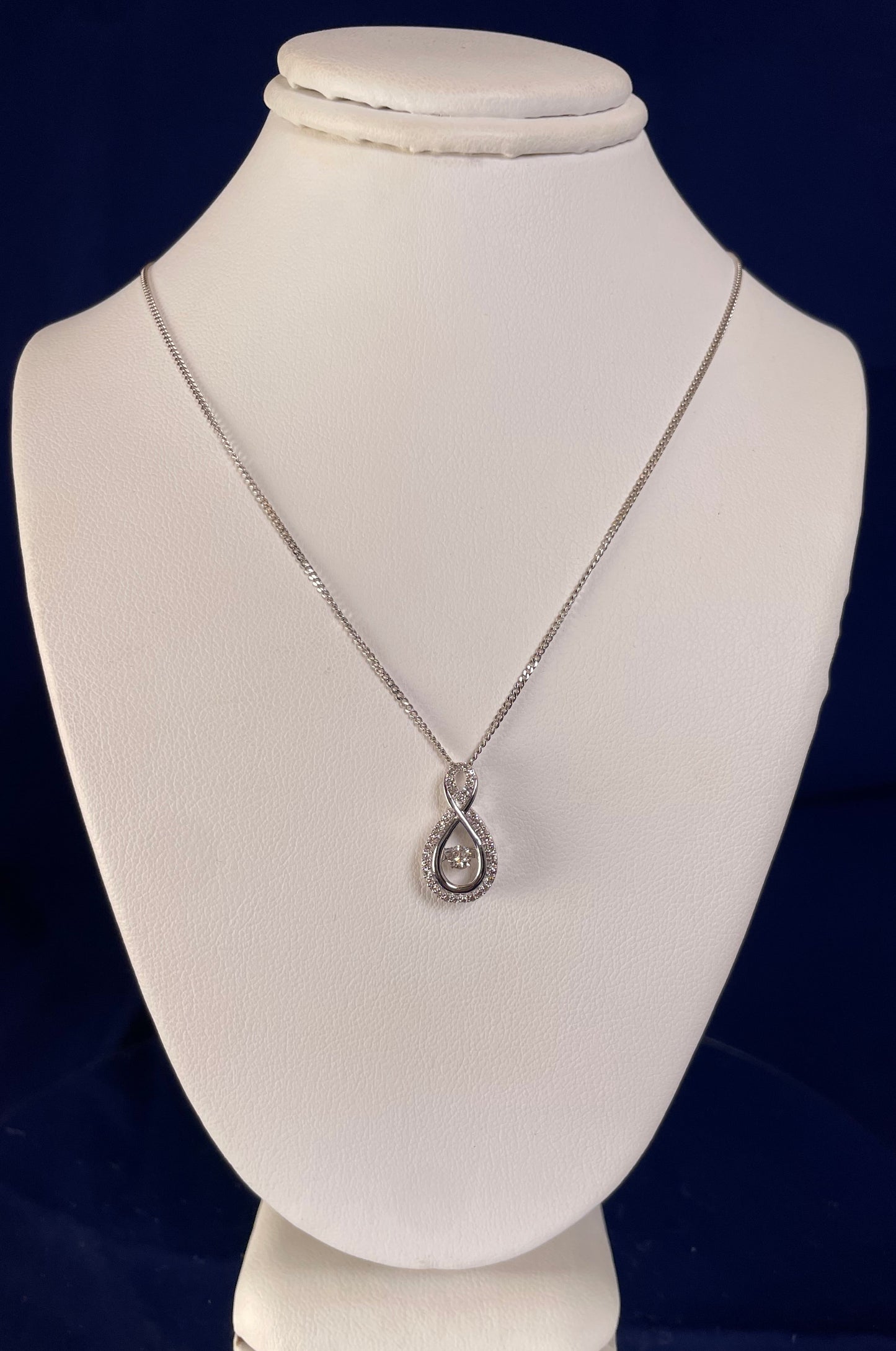 9ct White Gold Figure Eight Diamond Pendant Necklace